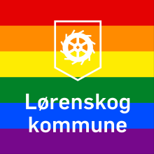 Lørenskog kommunes logo oppe på Pride-fargene