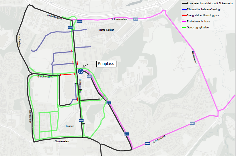Dette er et kart som viser hvor du kan sykle, kjøre eller gå rundt og i Skårersletta - Klikk for stort bilde