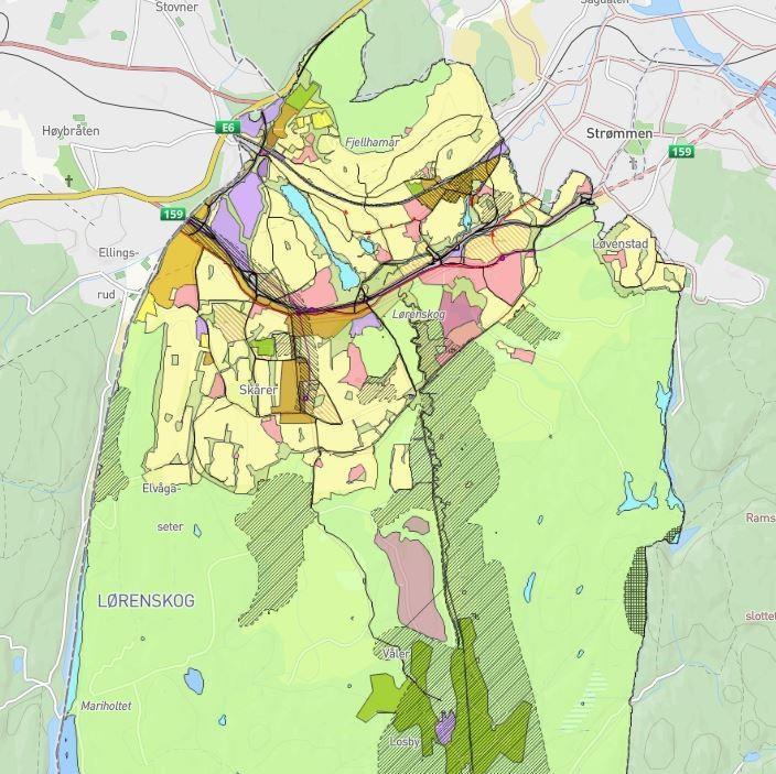 Kart som viser arealendringer i planforslag til kommuneplanens arealdel - Klikk for stort bilde