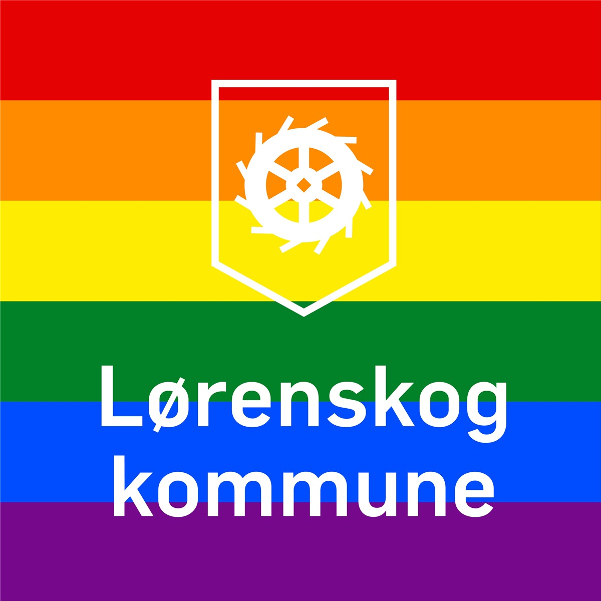 Lørenskog kommunes logo oppe på Pride-fargene - Klikk for stort bilde