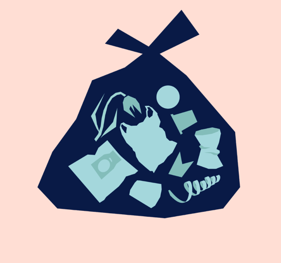 Bildet viser en illustrasjon av avfallspose som inneholder restavfall - Klikk for stort bilde