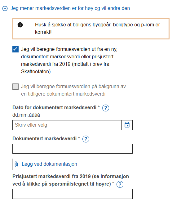 Skjermbilde som viser hvordan du legger inn ny markedsverdi - Klikk for stort bilde