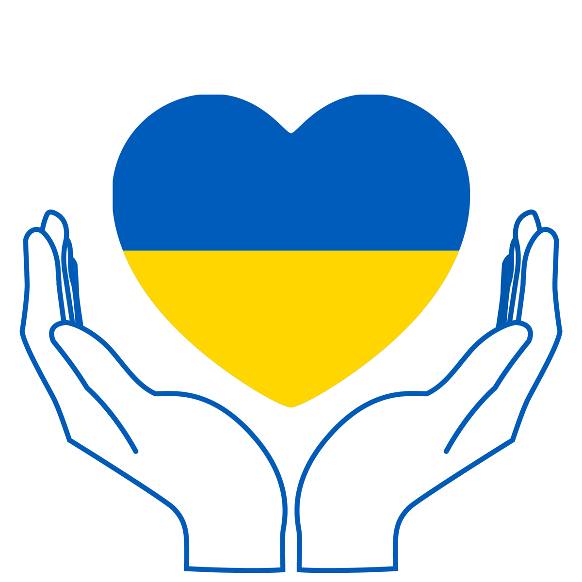 To hender som holder et hjerte i ukrainas farger - Klikk for stort bilde