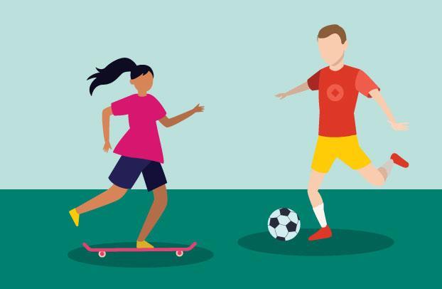Illustrasjon av to ungdommer som spiller fotball - Klikk for stort bilde