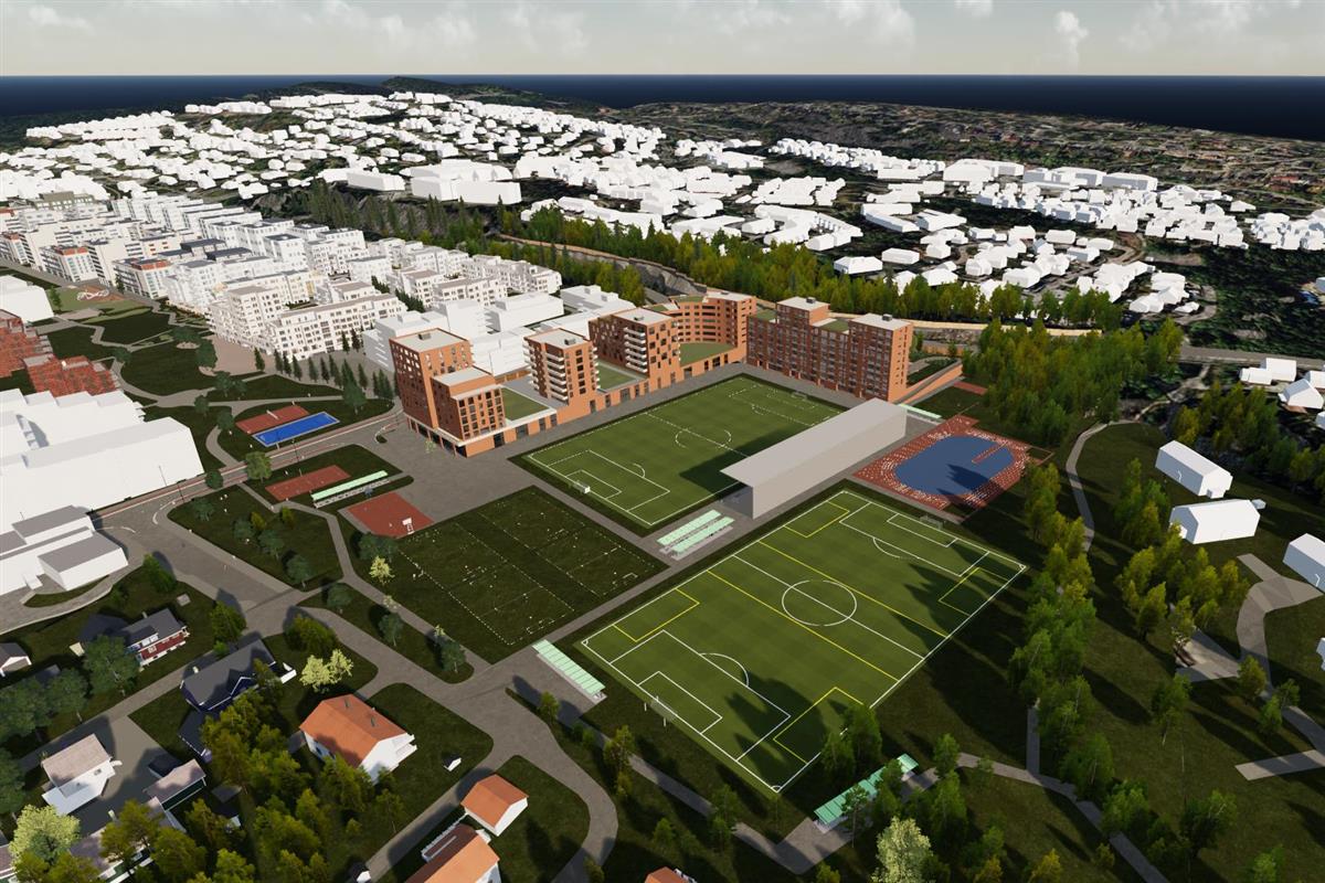 3D modell av Rolvsrud stadion - fra luften - Klikk for stort bilde